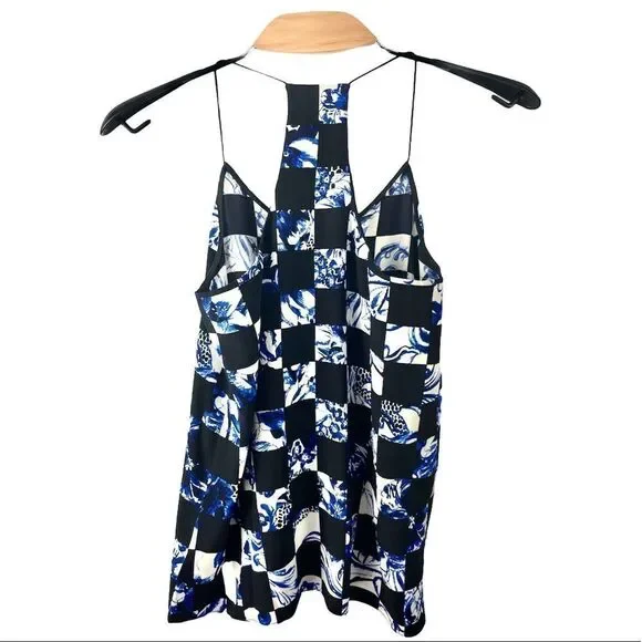 tibi Rococo Checkered Silk Racerback Camisole US 0 - Picture 4 of 7